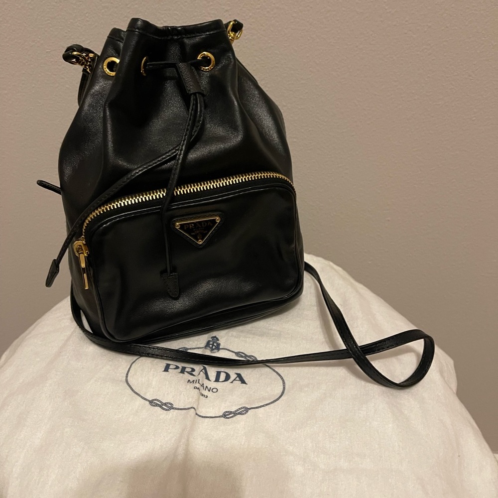 Authentic Prada leather bucket bag